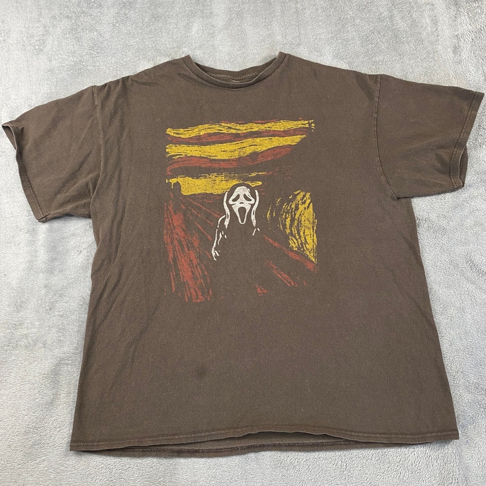Ghost Face‎ T-Shirt Mens XL Brown The Scream Art Mashup Short Sleeve Vintage